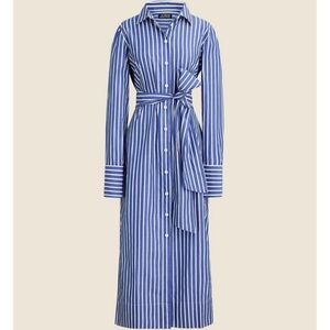 NWT J. Crew Long Sleeve Button Up Shirt Dress Striped Cotton Poplin Midi Size 4